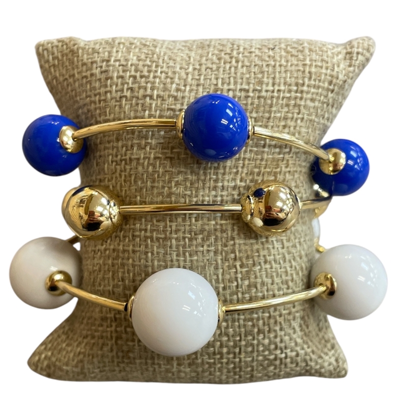 TB9712 BLUE & WHITE ACRYLIC BEADED 3 PCS BRACELET SET
