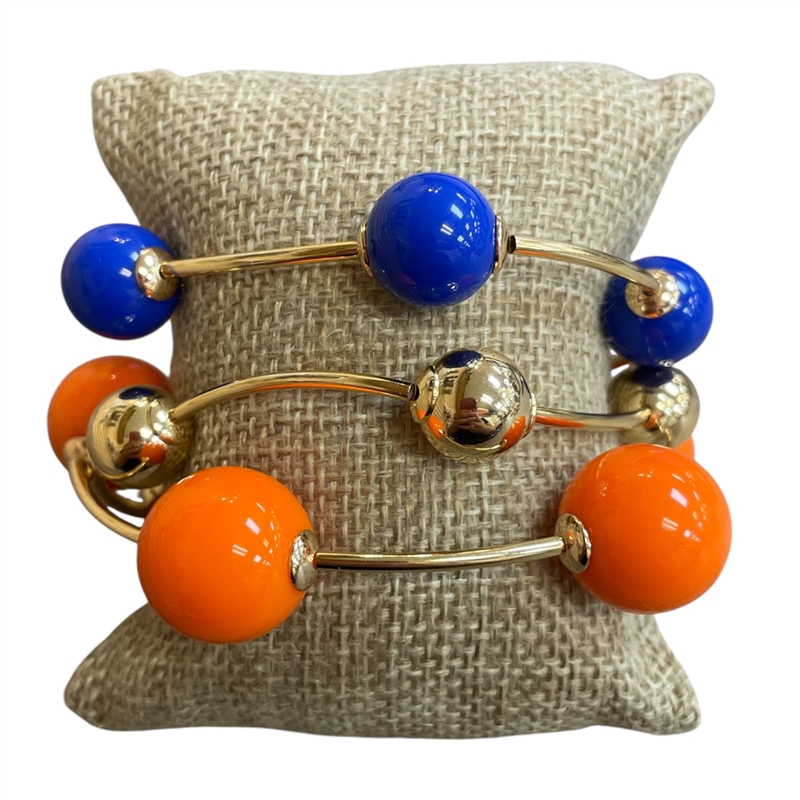 TB9712 BLUE & ORANGE ACRYLIC BEADED 3 PCS BRACELET SET
