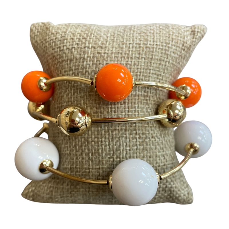 TB9712 ORANGE & WHITE ACRYLIC BEADED 3 PCS BRACELET SET