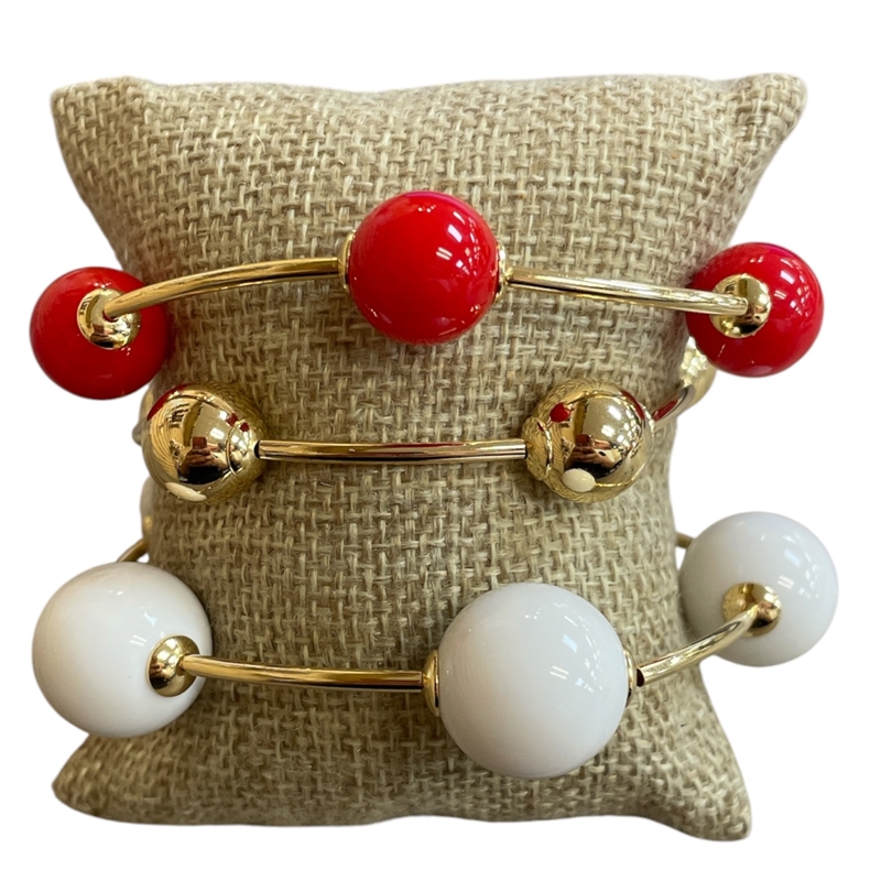 TB9712 RED & WHITE ACRYLIC BEADED 3 PCS BRACELET SET