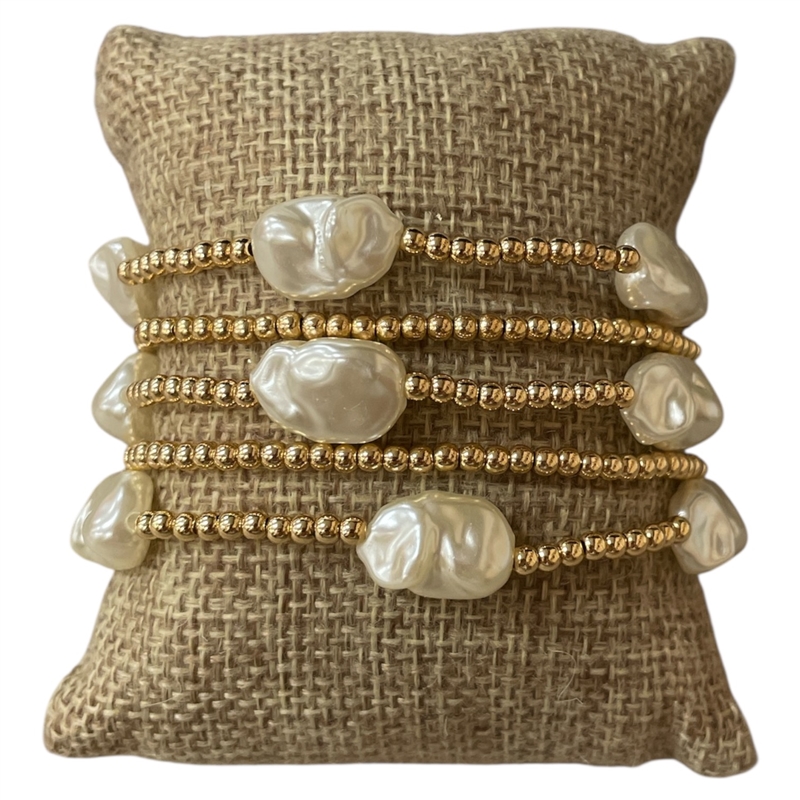 TB9734 GOLD PEARL BEADED 5PCS SET BRACELET