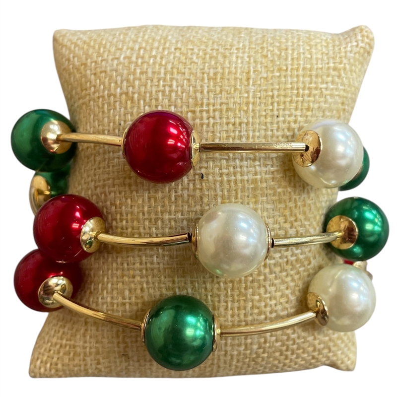 TB9745 CHRISTMAS BEADED BALL 3 PC SET BRACELET