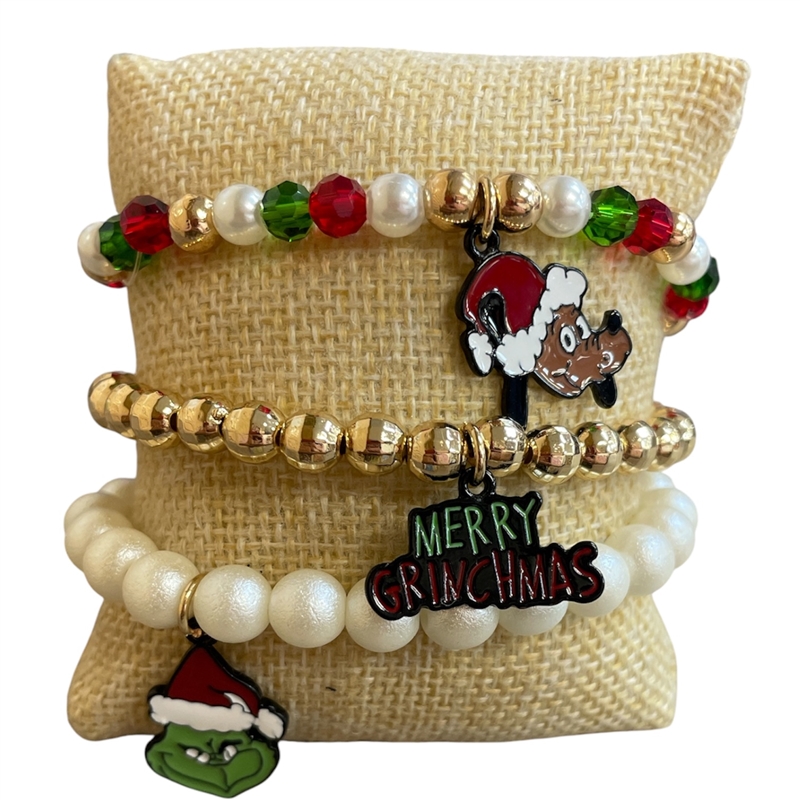 TB9753 CRYSTAL BEADED 3 PC SET CHRISTMAS BRACELET