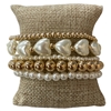 TB9822 GOLD & PEARL BEADED HEART BRACELET SET