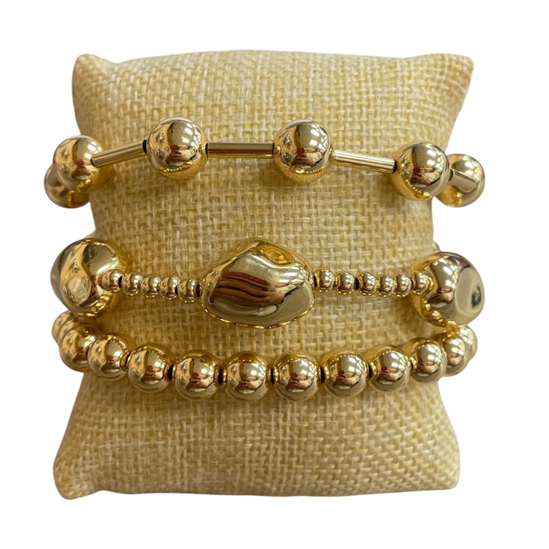 TB9833 HAMMERED NUGGET MULTI BEADED 3 PCS BRACELET SET