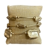 TB9837 GOLD SQUARE HAMMERED MULTI BEADED 3 PCS BRACELET SET