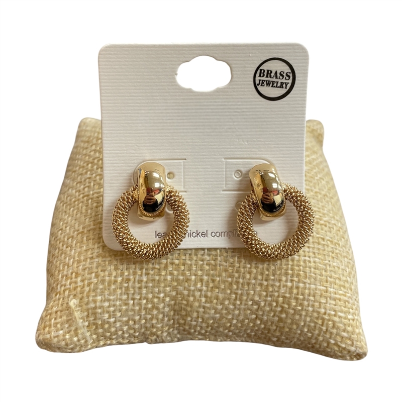 TE10600 GOLD TEXTURE SMALL STUD  HOOP EARRINGS