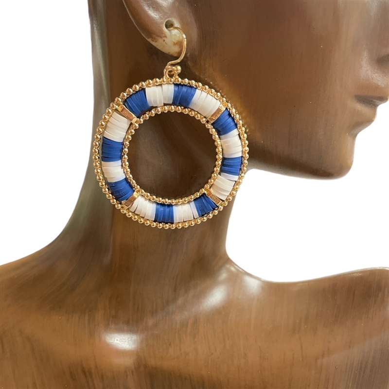 TE1071BW BLUE AND WHITE HOOP EARRINGS