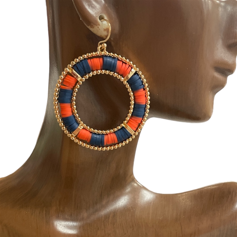 TE1071NR NAVY BLUE AND RED HOOP EARRINGS