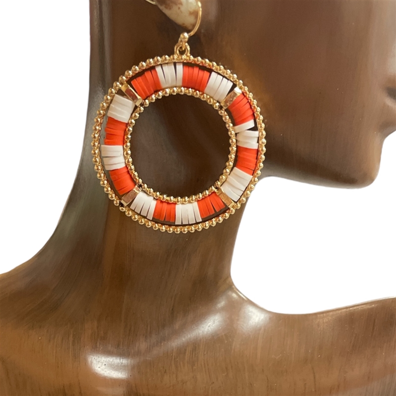 TE1071OW ORANGE AND WHITE HOOP EARRINGS