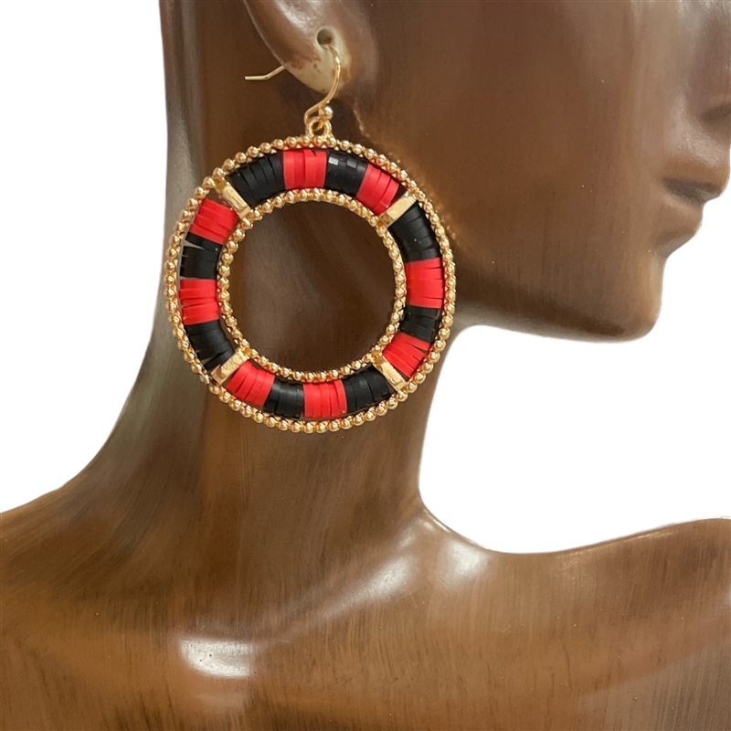 TE1071RB RED AND BLACK HOOP EARRINGS
