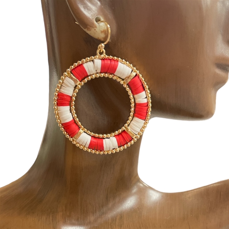 TE1071WR WHITE AND RED HOOP EARRINGS