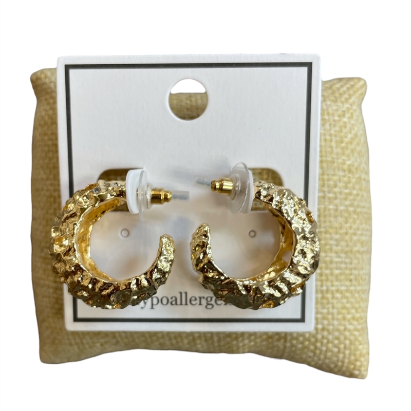 TE11090 TEXTURED SMALL OPEN HOOP EARRINGS