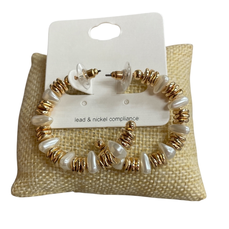 TE11206 PEARL OPEN HOOP EARRINGS