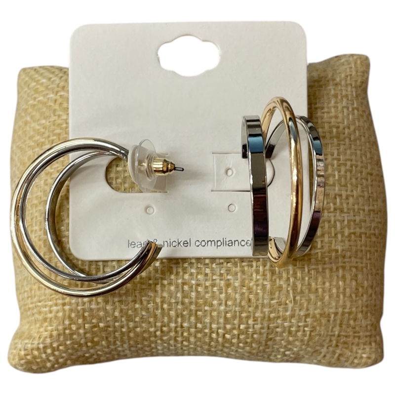 TE11358 TWO TONE SMALL OPEN HOOP EARRINGS
