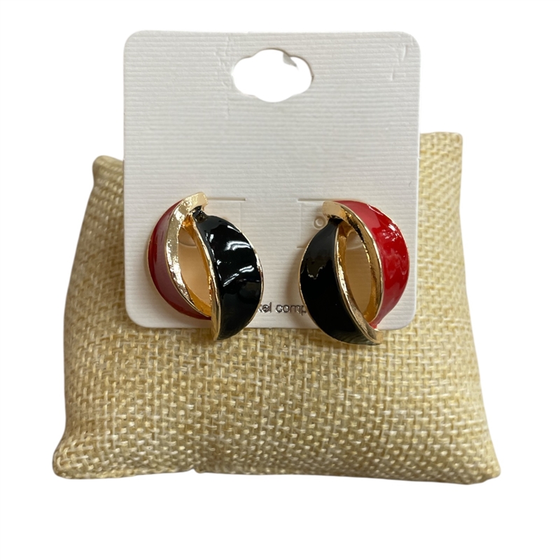 TE11496B BLACK RED  STUD  EARRINGS