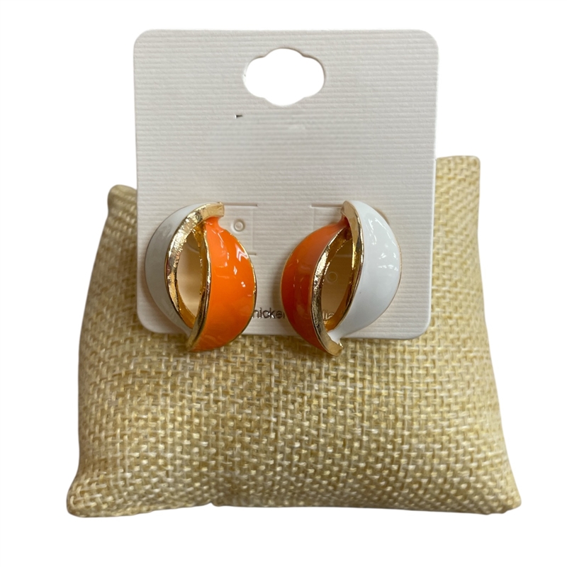 TE11496O     WHITE ORANGE  STUD  EARRINGS