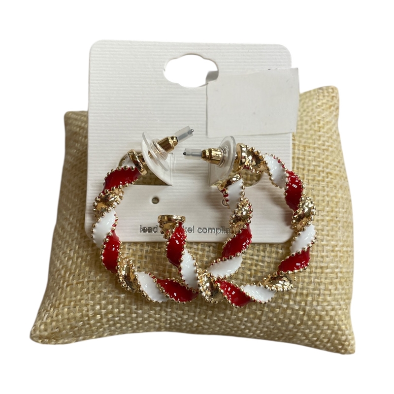 TE11560BG WHITE BURGUNDY  HOOPS EARRINGS