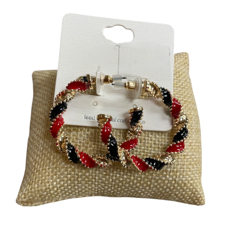 TE11560BR   BLACK RED  HOOPS EARRINGS