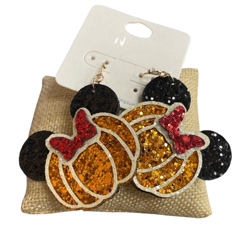 TE11564 ORANGE & BLACK PUMPKIN EARRINGS