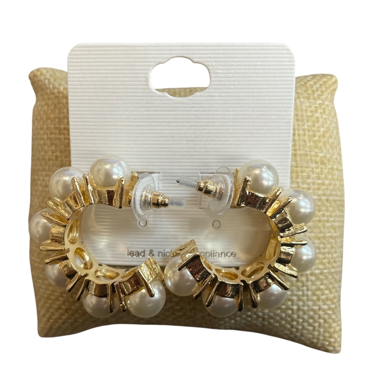 TE1163 MEDIUM PEARL HOOP EARRINGS