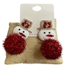 TE11687R   SNOWMAN WITH RED  POM POM EARRINGS