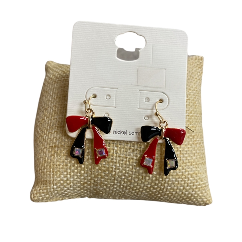 TE11693BR  SMALL BOW RED BLACK  EARRINGS
