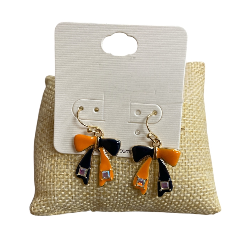 TE11693N  SMALL BOW NAVY ORANGE  EARRINGS