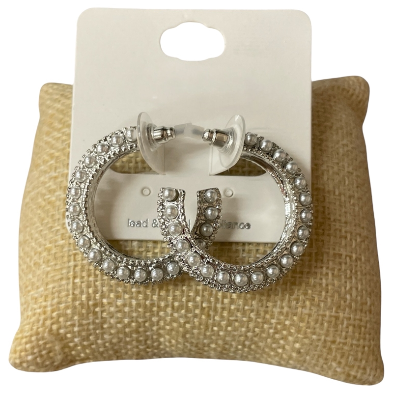 TE11806 SILVER PEARL BEADED ANTIQUE HOOPE EARRINGS