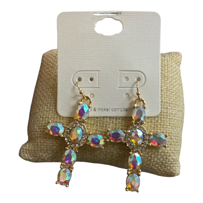 TE11894 MULTI COLOR BLING CROSS DANGLE EARRINGS