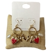 TE11901 GOLD PEARL RED HEART CHARMS SMALL HOOP EARRINGS