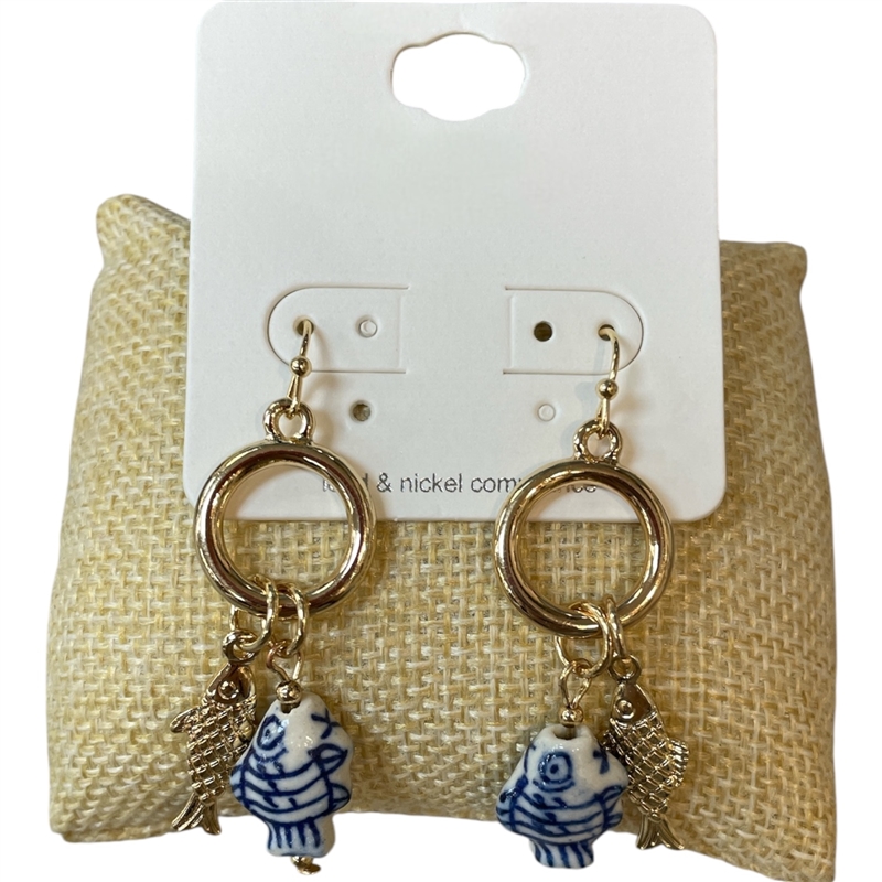 TE11910 GOLD AND BLUE CHARM POST EARRINGS