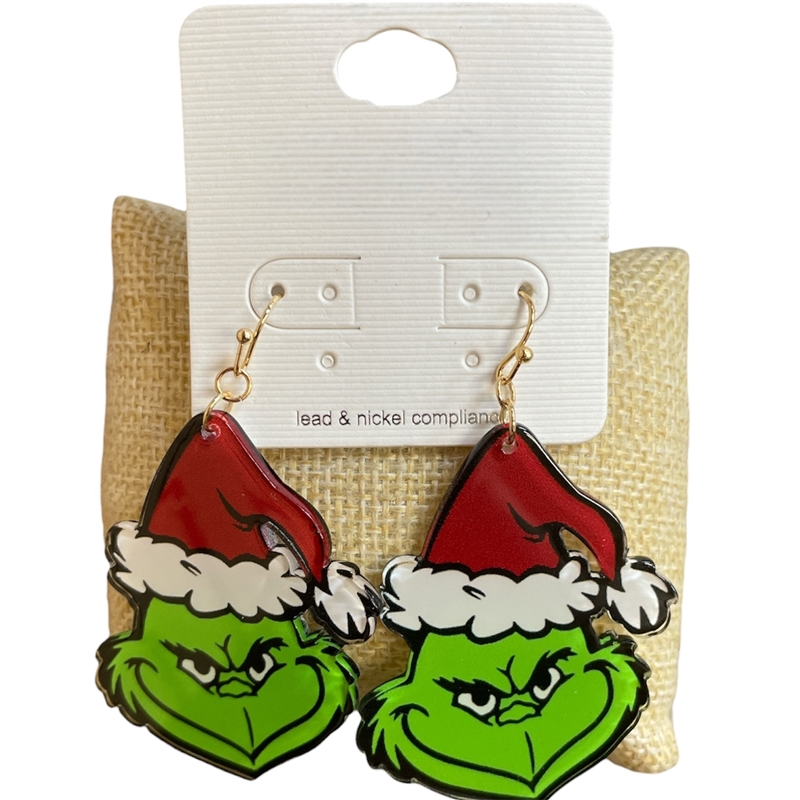 TE11921 GRINCH ACRYLIC DANGLE EARRINGS