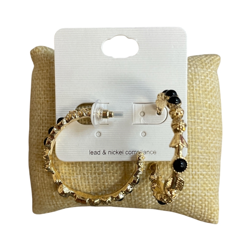 TE12079 BEADED ARROW PATTERN GOLD MEDIUM HOOP EARRINGS