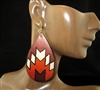 TE1599 BROWN TRIVAL PATTERN LEATHER TEARDROP EARRINGS