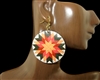 TE1651 RED ABSTRACT STAR CIRCLE LEATHER EARRINGS