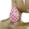 TE1661 CLEAR & PINK CHECKERED TEARDROP EARRINGS