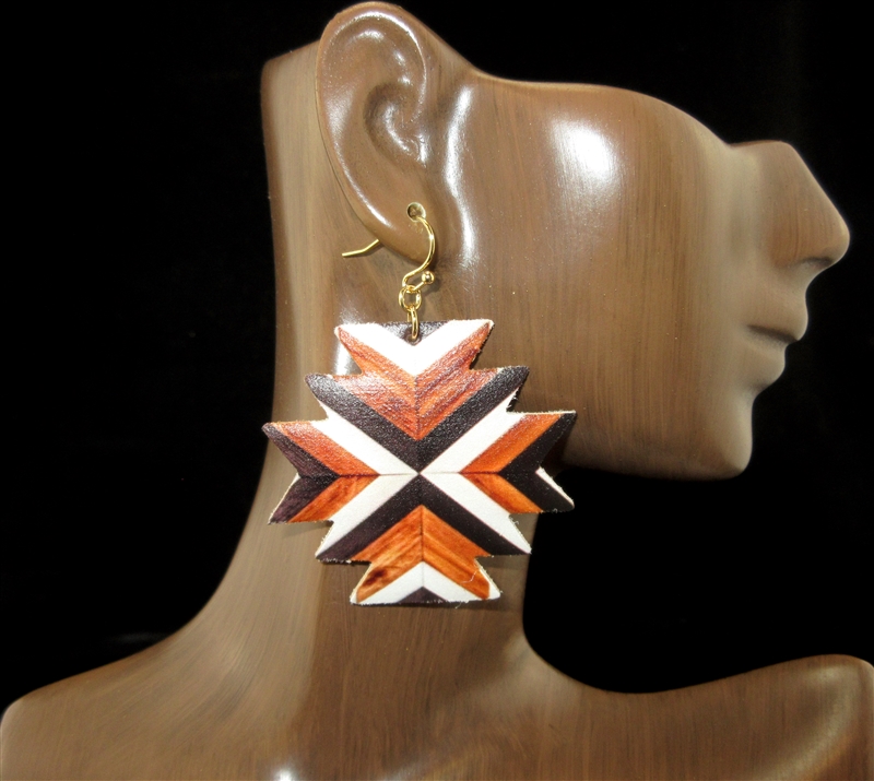 TE1724 BROWN & BLACK CUT OUT ABSTRACT LEATHER EARRINGS