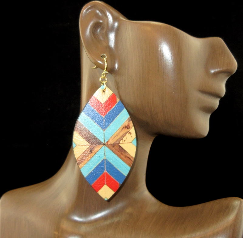 TE1771 MULTI COLOR ABSTRACT LEATHER DANGLE EARRINGS