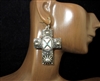 TE1982 SILVER PATTERN ANTIQUE HAMMERED CROSS DANGLE EARRINGS