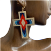 TE2176 TRIVAL ABSTRACT WOODEN CROSS  EARRINGS