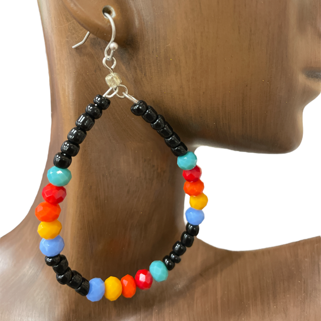 TE2397  MULTI COLOR BEADED HOOP  EARRINGS