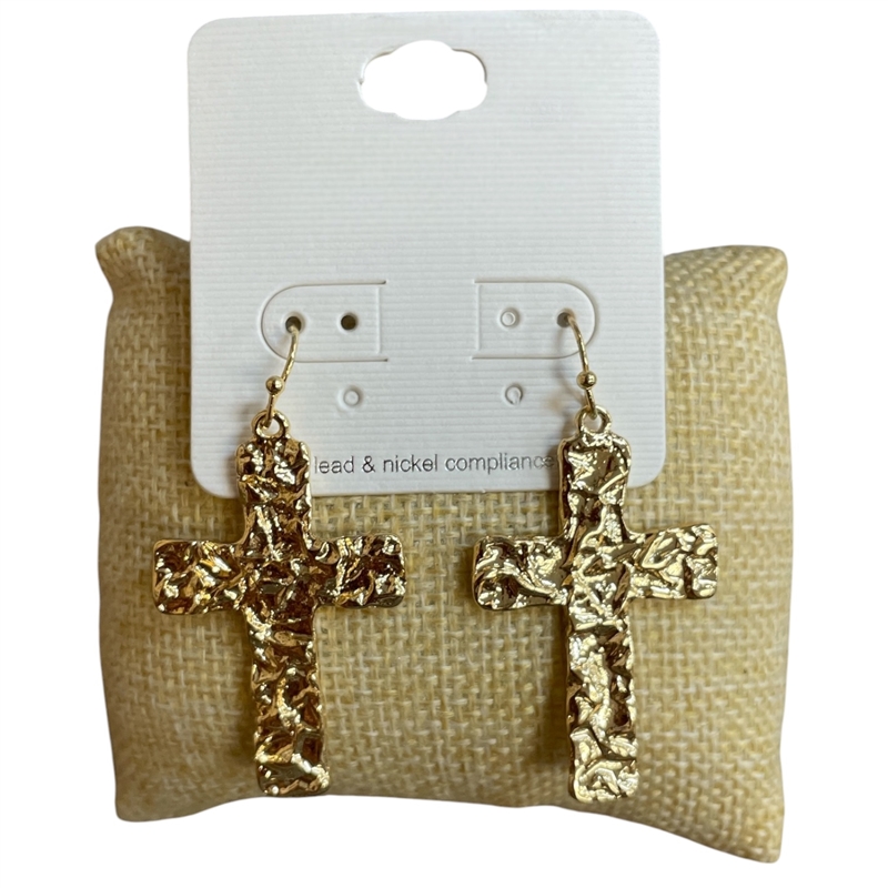 TE6205 HAMMERED CROSS DANGLE EARRINGS