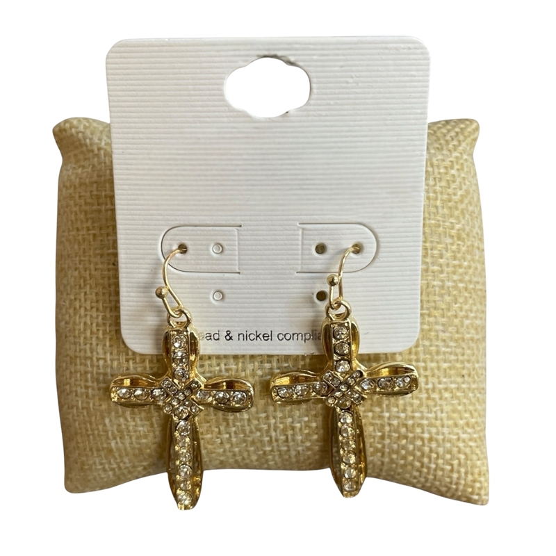 TE6212 HAMMERED RHINESTONE SMALL CROSS EARRINGS