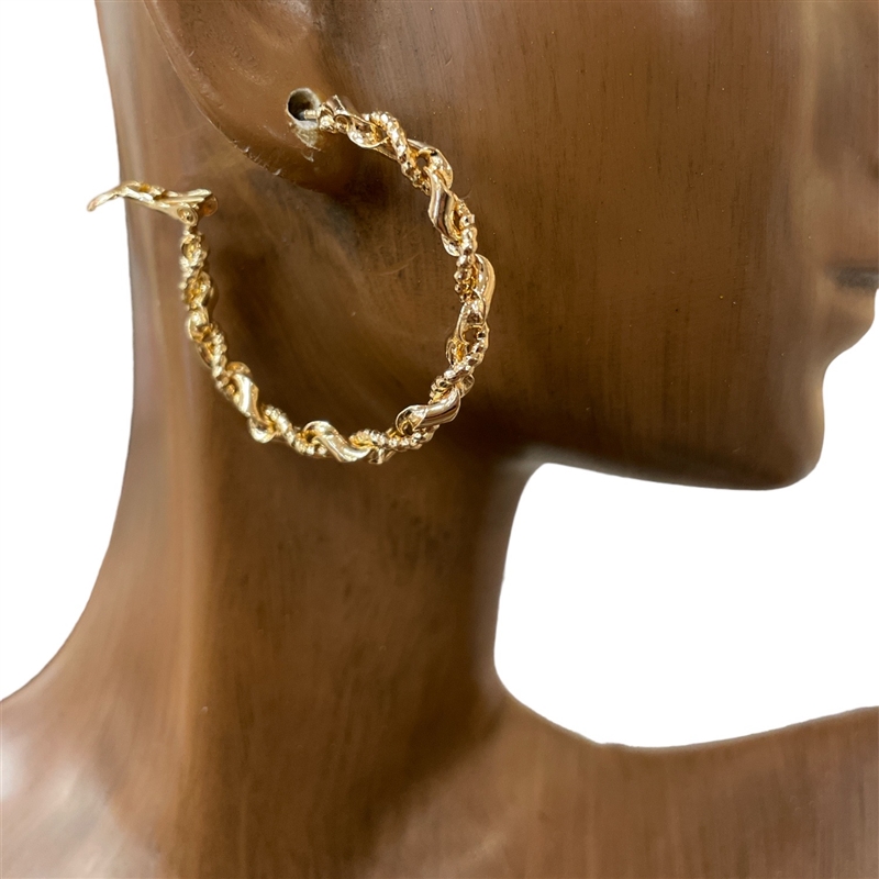 TE9532  BRASS'' TWISTED HOOP EARRINGS