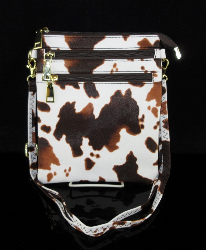 TG1017-2 BROWN AND WHITE COW PRINT PATTERN CROSS BODY BAG