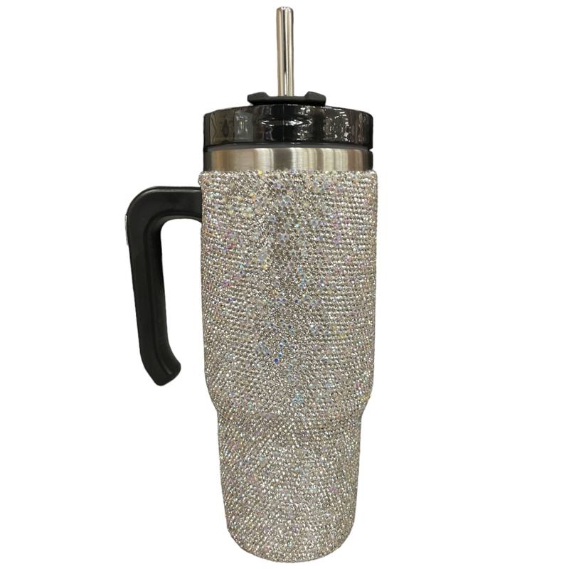 TM700 SILVER-AB  RHINESTONES TUMBLER WITH HANDLE