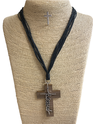 TNE1336 BLESSED/WOODEN CROSS SET NECKLACE