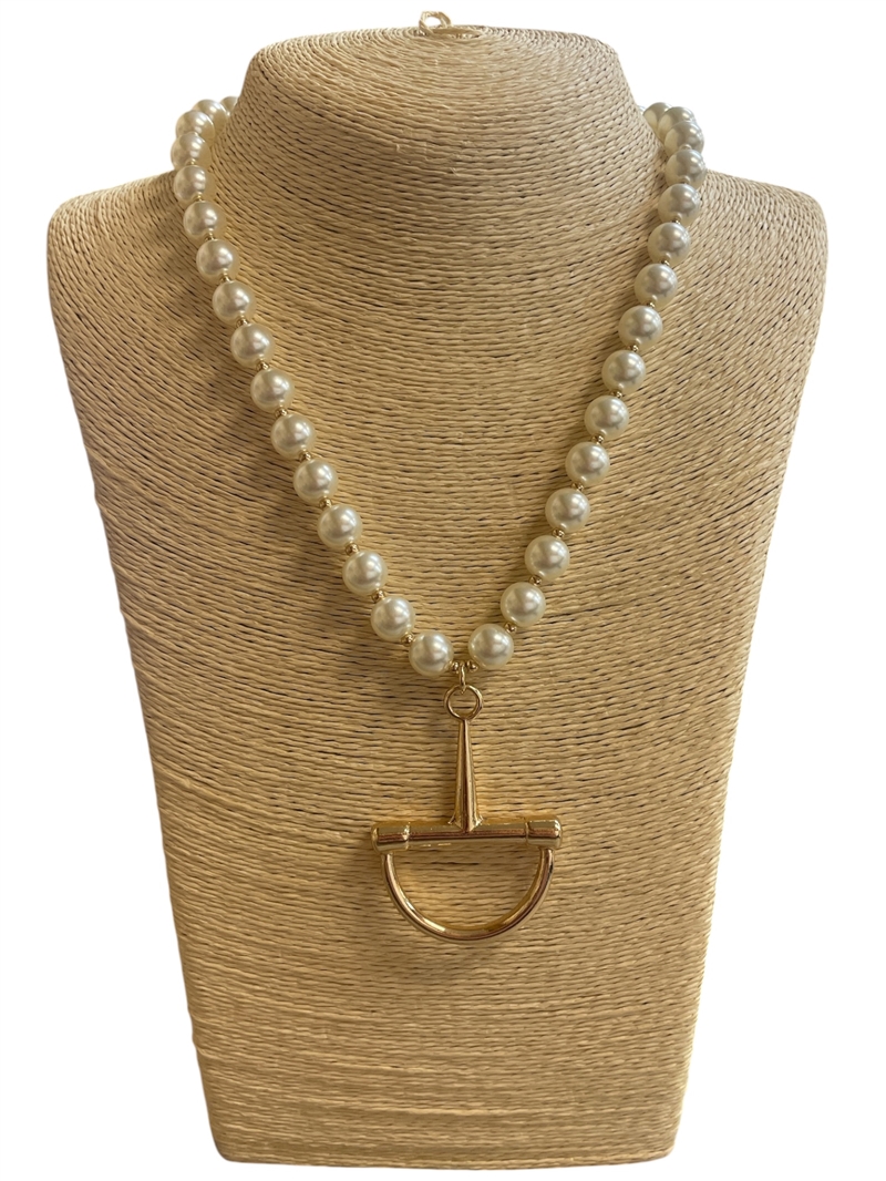 TN6031 PEARL BEADED U LINK DROP 18" LONG NECKLACE