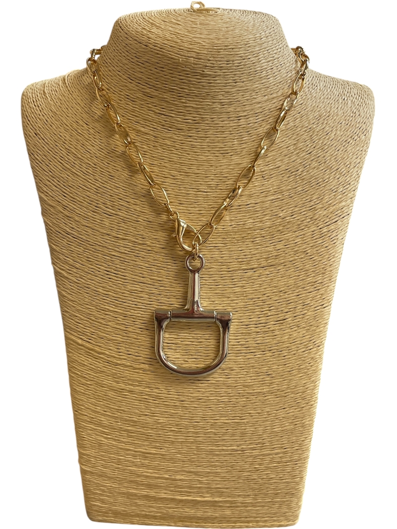 TN6034 TWO TONE LARGE U PENDANT 18" LONG NECKLACE